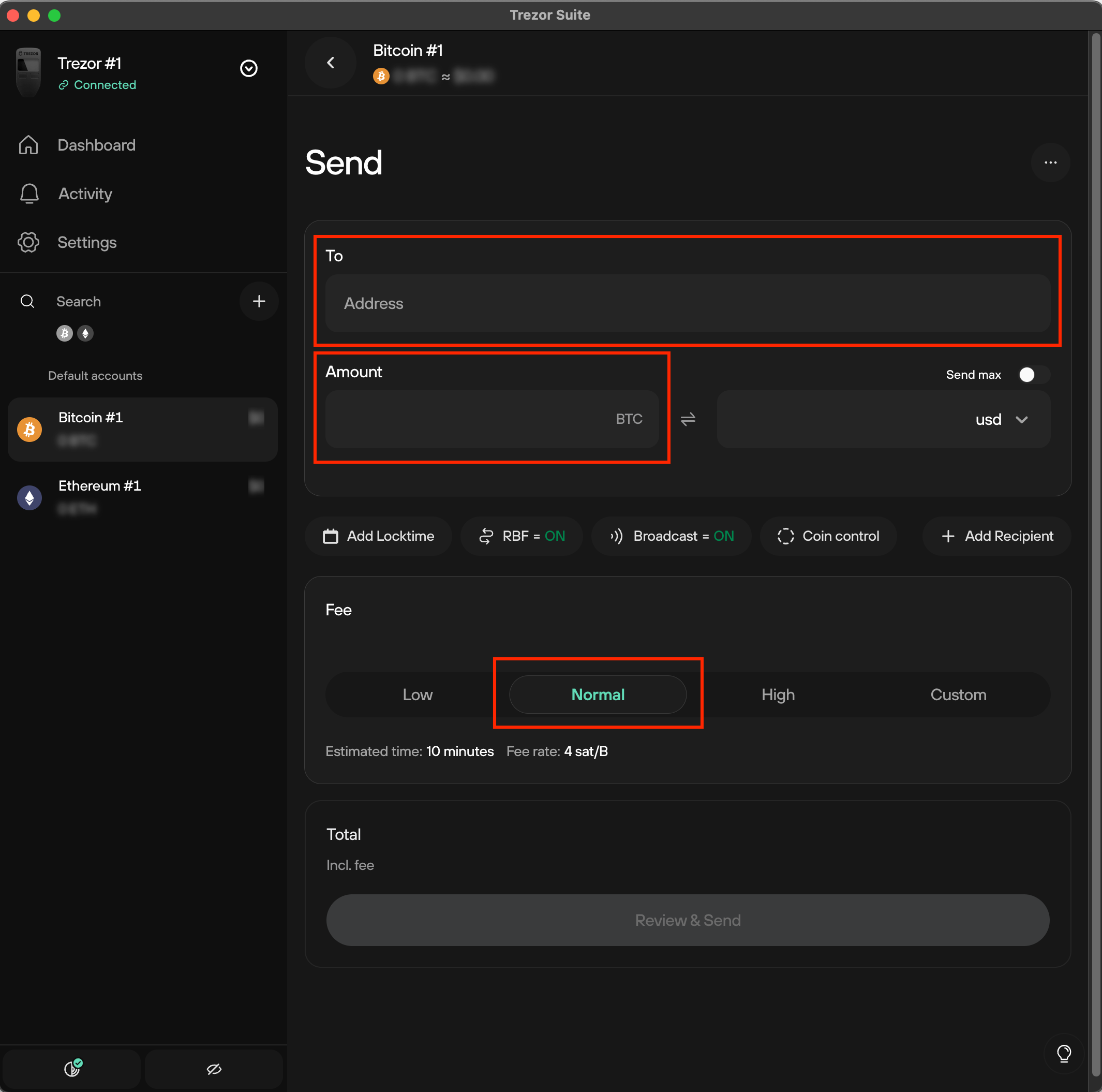 Trezor Send BTC