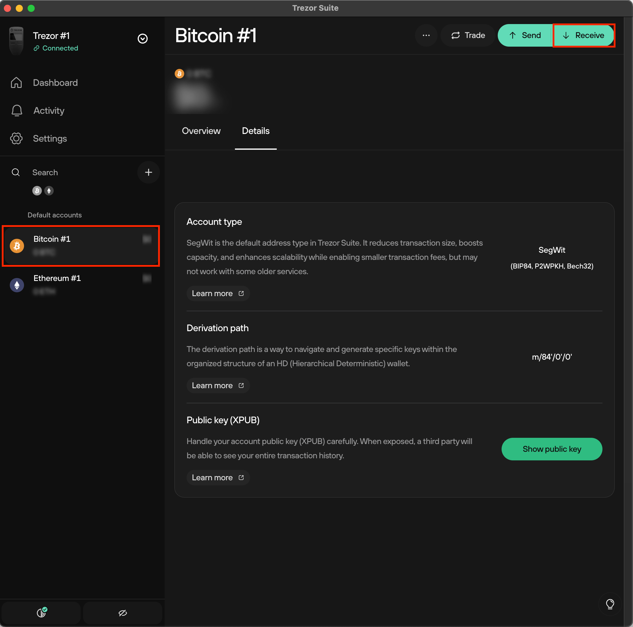 Trezor BTC Wallet Receive