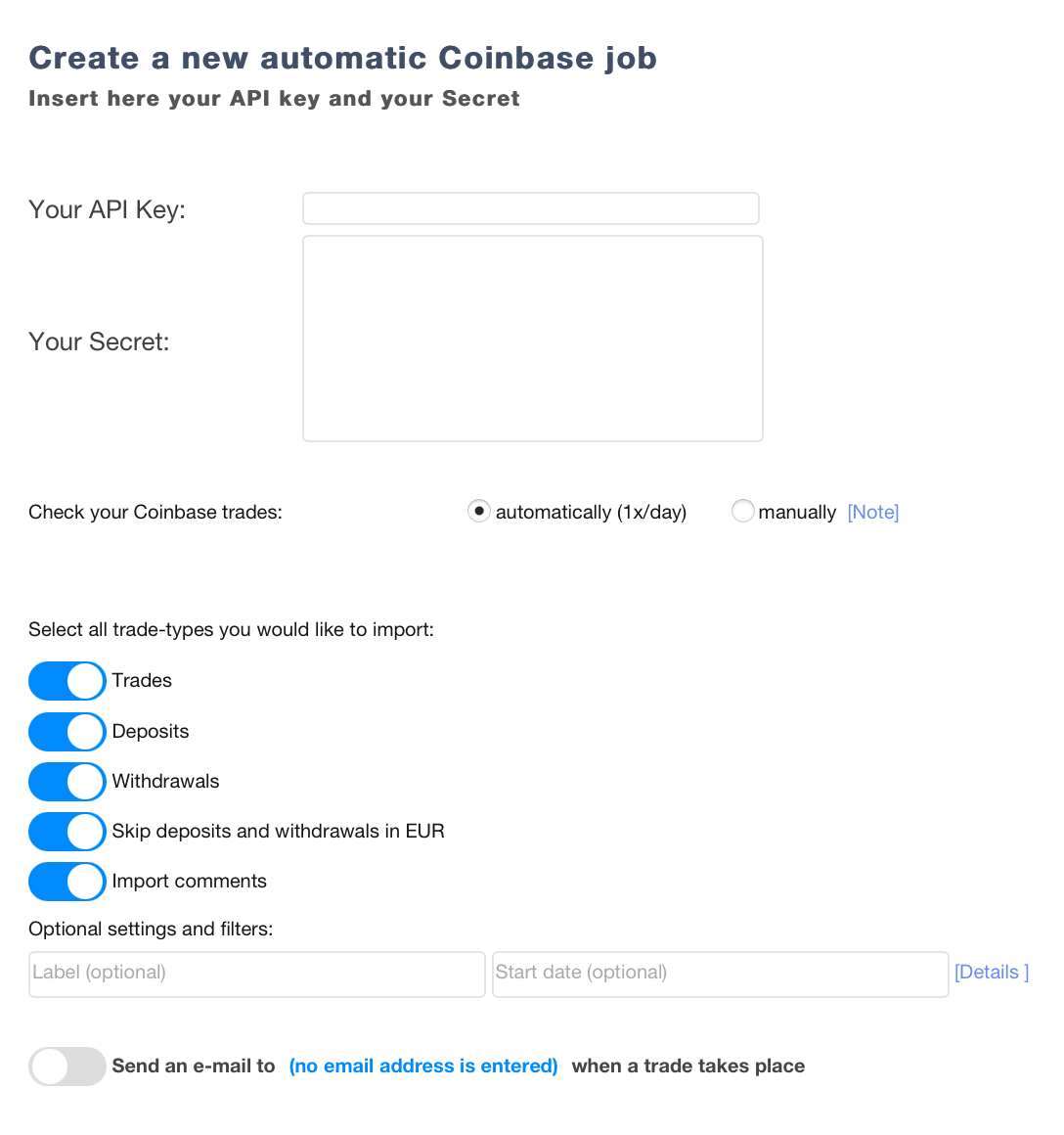 Cointracking - API Import Form